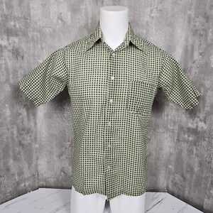 Vintage 70s 80s Kingsport Mens M Green Plaid Short Sleeve‎ Button Up Shirt